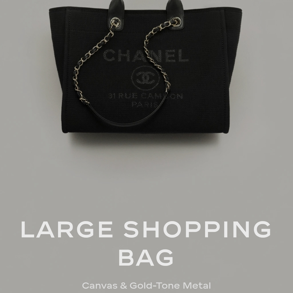 CHANEL Black Canvas Shopping Bag with Gold Chain